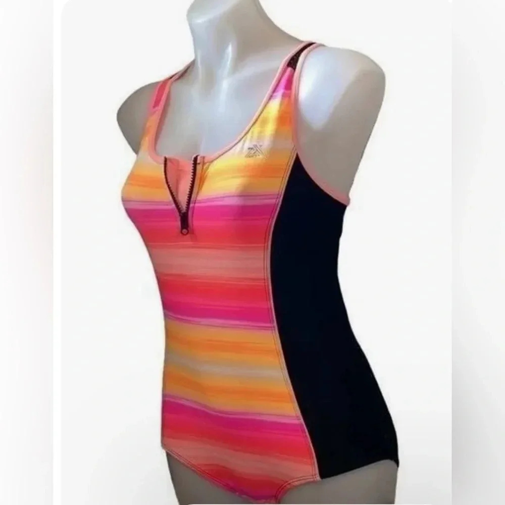 ZEROXPOSUR ZX Swim zipper front racer back key hole one piece NEW size 16 1/2